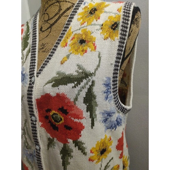 portraits by northern isles Ivory Floral Contrast Trim Knitted Vest Size‎ M - Picture 2 of 6